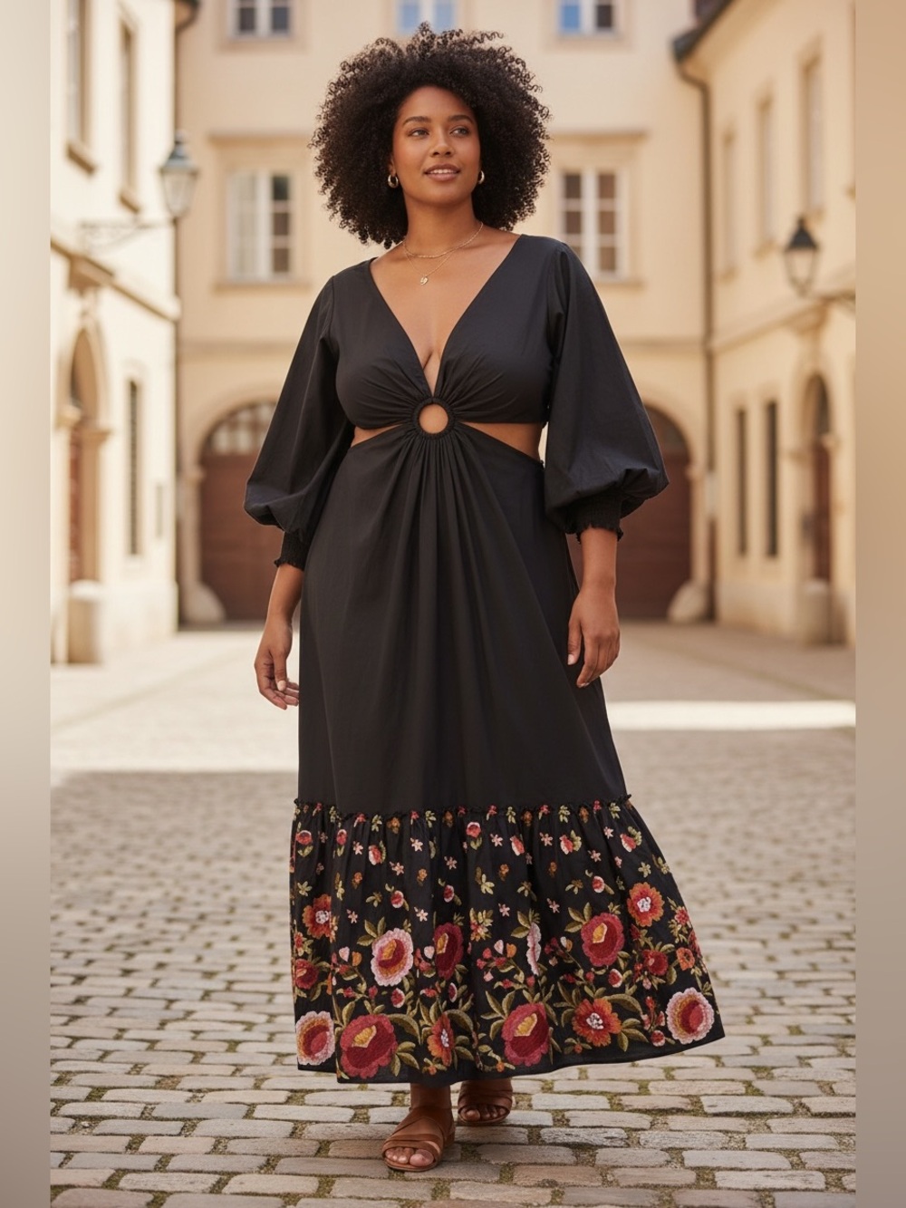 Anthropologie Geisha Designs  Floral Embroidered Maxi Dress size 10, NWT